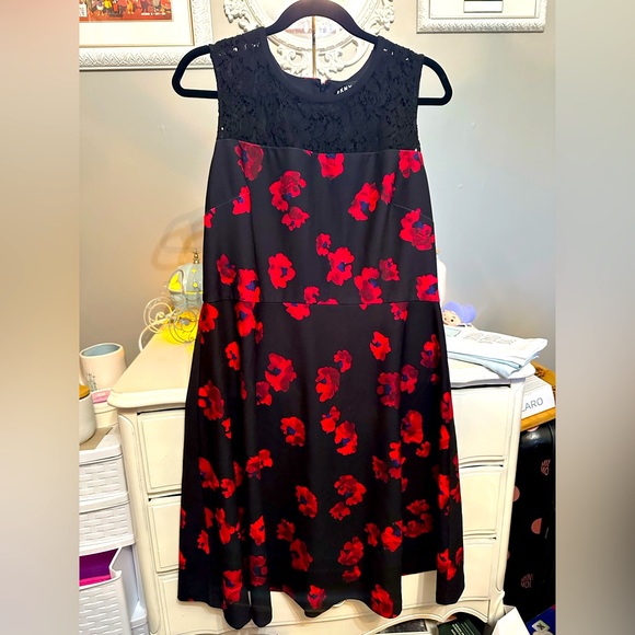 DKNY Black and Red Floral Midi Dress - Picture 1 of 5